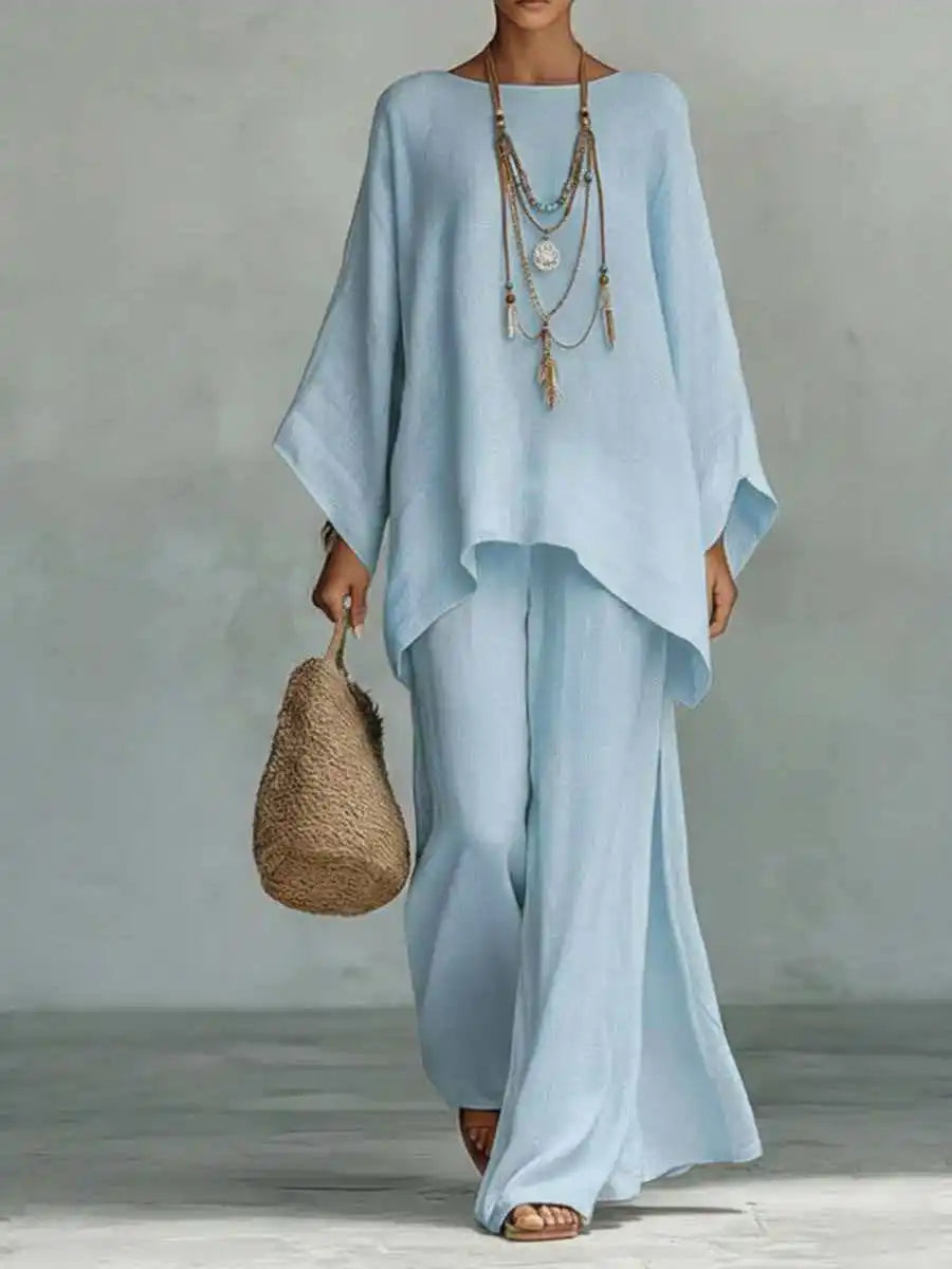 Evangeline | Women's Asymmetrical Top Wide Leg Pants Set - White - Image 7