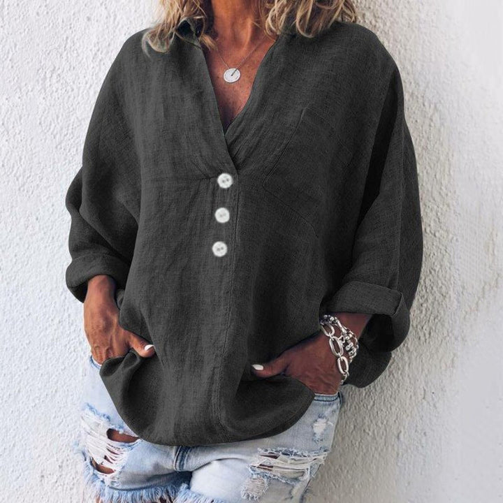 Evangeline | Women's V-Neck Button Down Blouse - Pink - Image 3