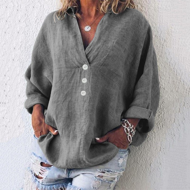 Evangeline | Women's V-Neck Button Down Blouse - Pink - Image 4