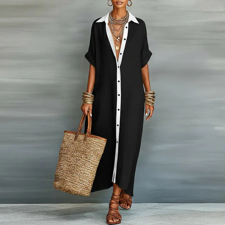 Evelina | Women's Button Down Maxi Shirt Dress - Khaki - Image 5
