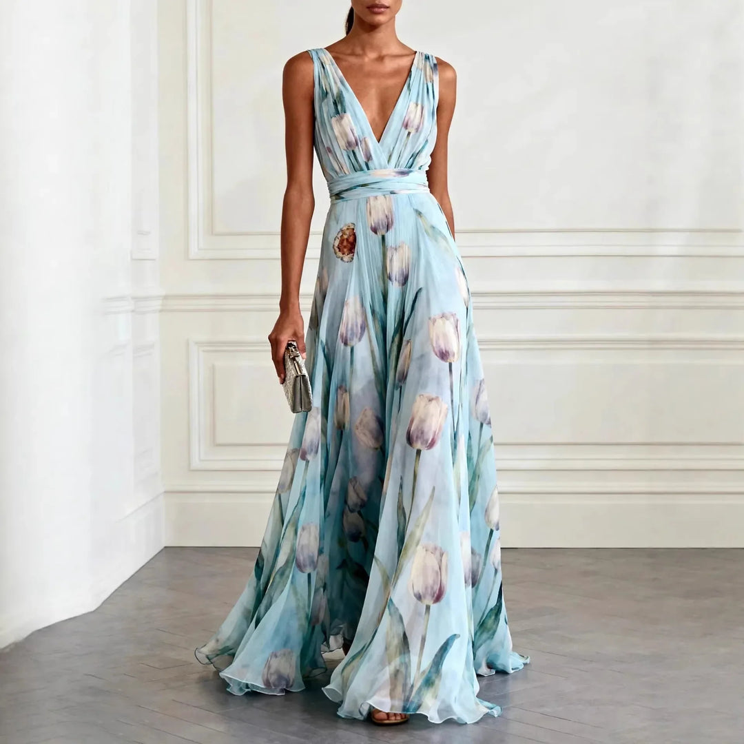 Evelina | Women's V-Neck Floral Maxi Dress - Floral - Image 1