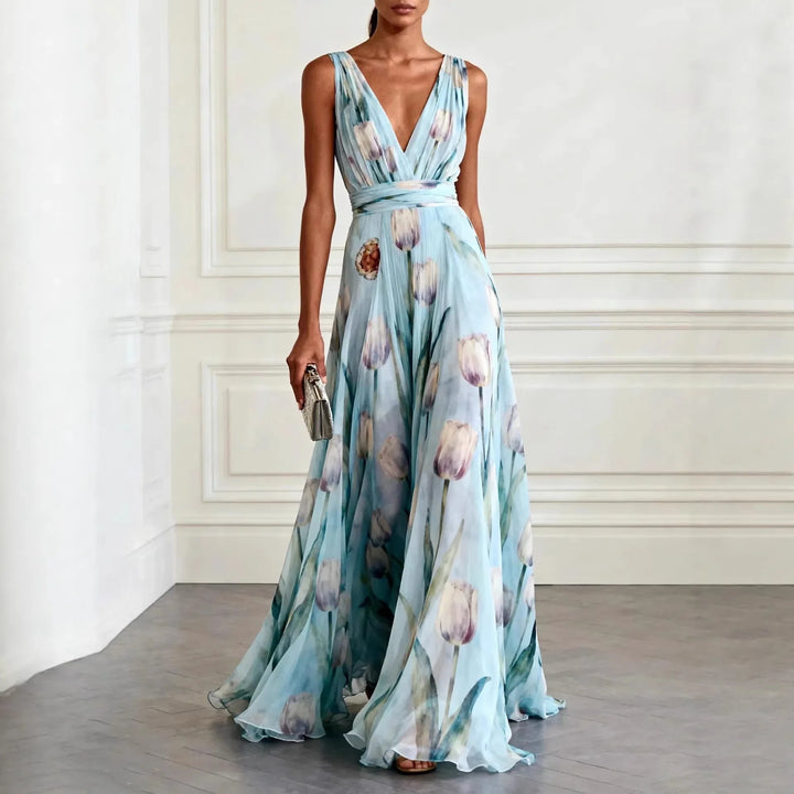 Evelina | Women's V-Neck Floral Maxi Dress - Floral - Image 1