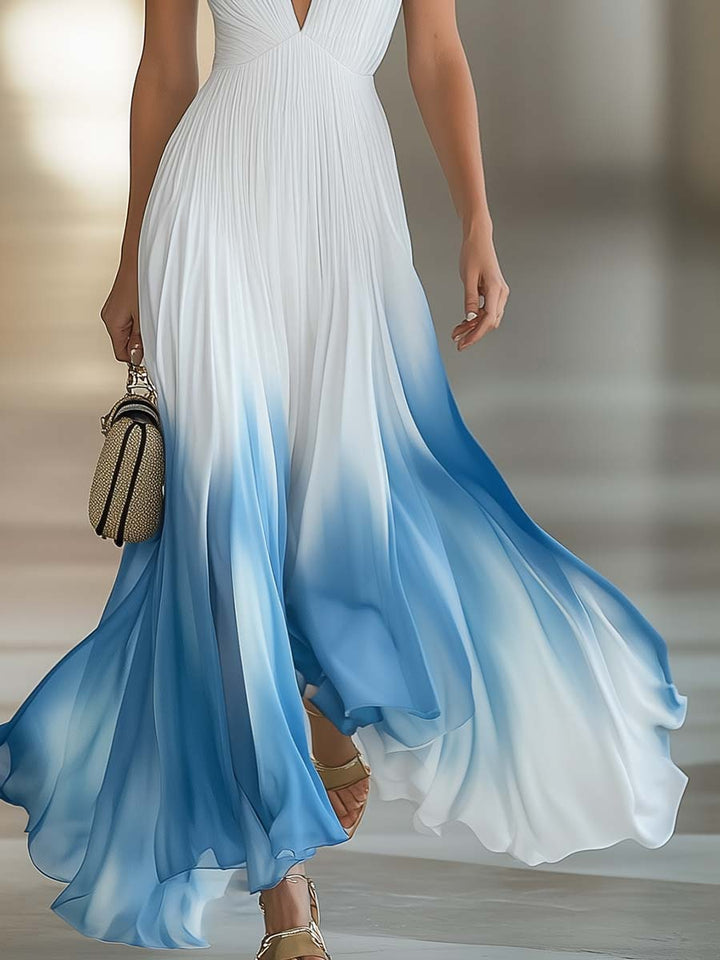Evelina | Women's V-Neck Gradient Maxi Dress - Blue - Image 6