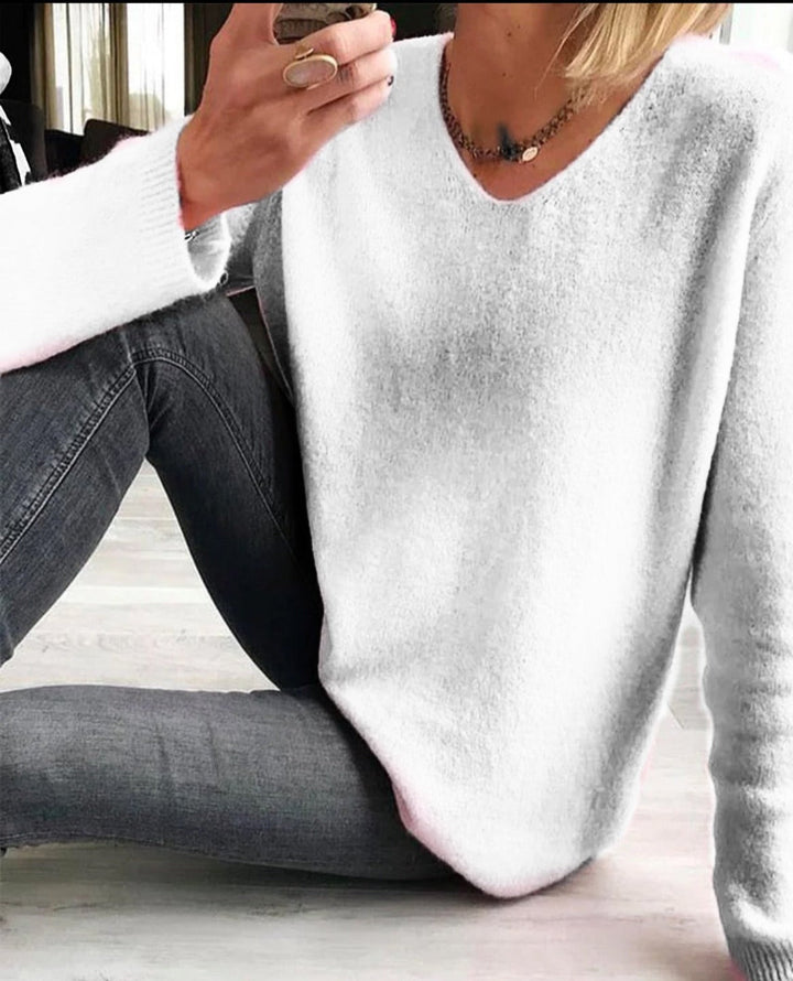 Evelina | Women's V Neck Long Sleeve Sweater - Pink - Image 10