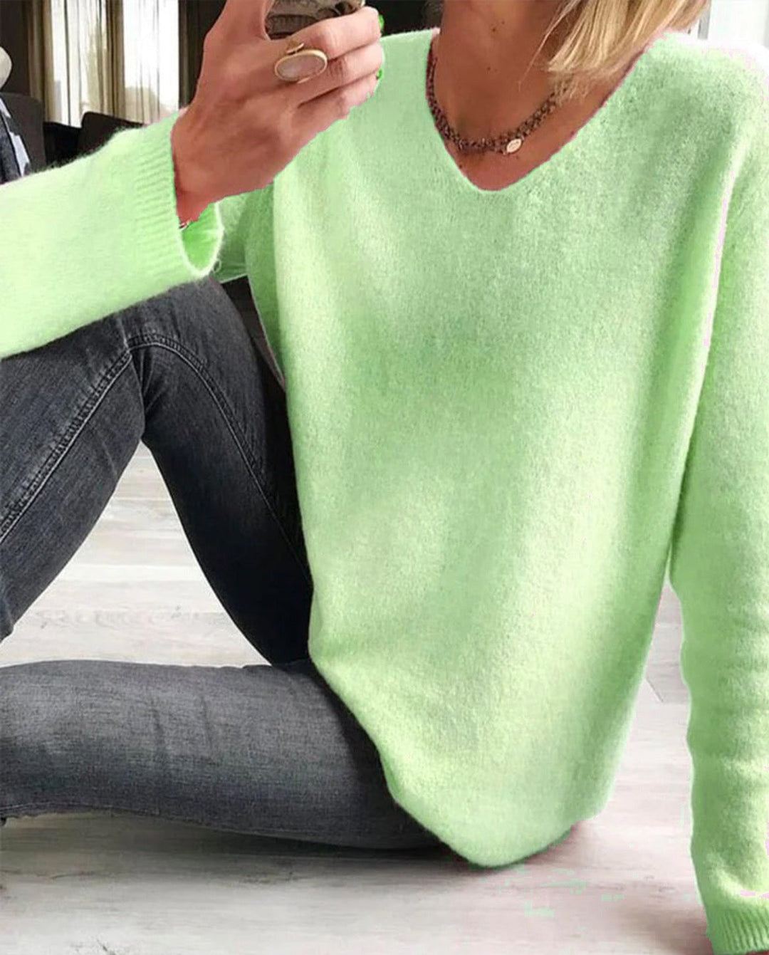 Evelina | Women's V Neck Long Sleeve Sweater - Pink - Image 11