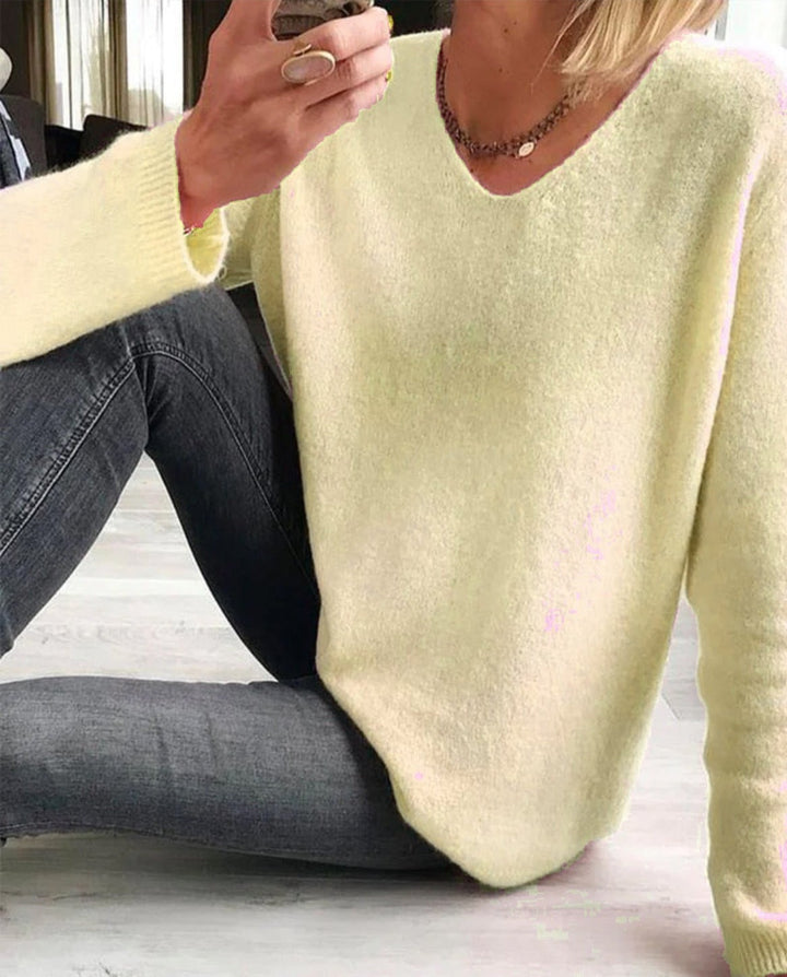 Evelina | Women's V Neck Long Sleeve Sweater - Pink - Image 12