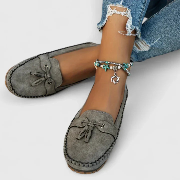 Clea | Women's Suede Bow Loafers Slip-On Moccasin Flat Shoes