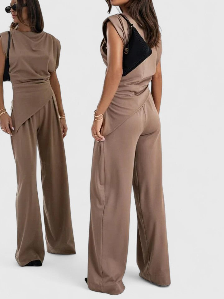 Laiza | Women's Draped Two-Piece Set Wide Leg Pants Occasion Outfit