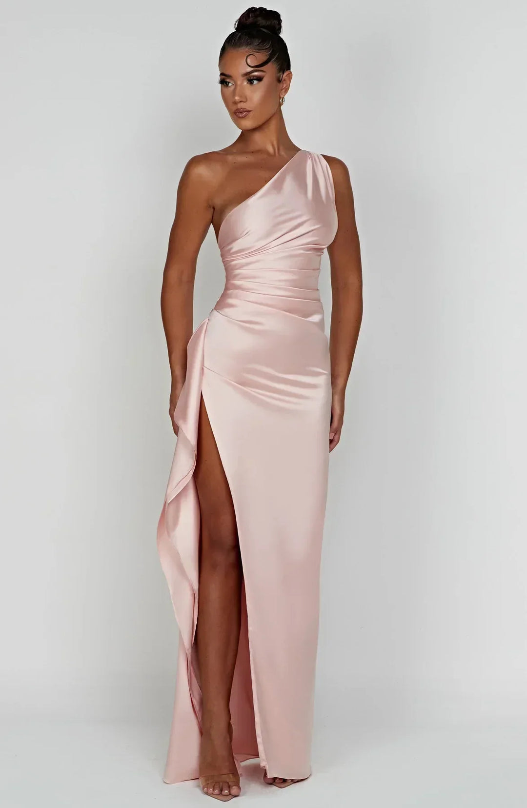 Fallon | Women's One Shoulder Ruched Maxi Dress - Red - Image 10