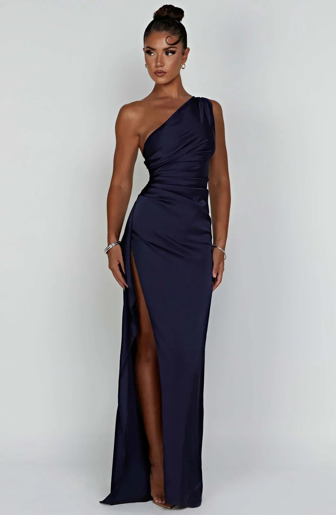 Fallon | Women's One Shoulder Ruched Maxi Dress - Red - Image 15
