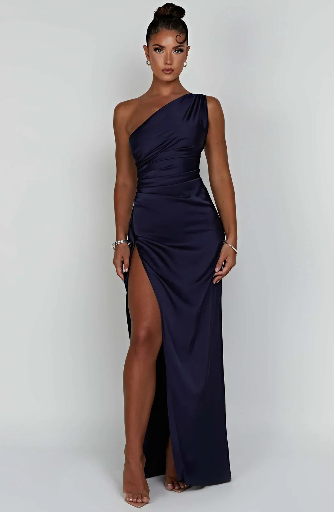 Fallon | Women's One Shoulder Ruched Maxi Dress - Red - Image 19