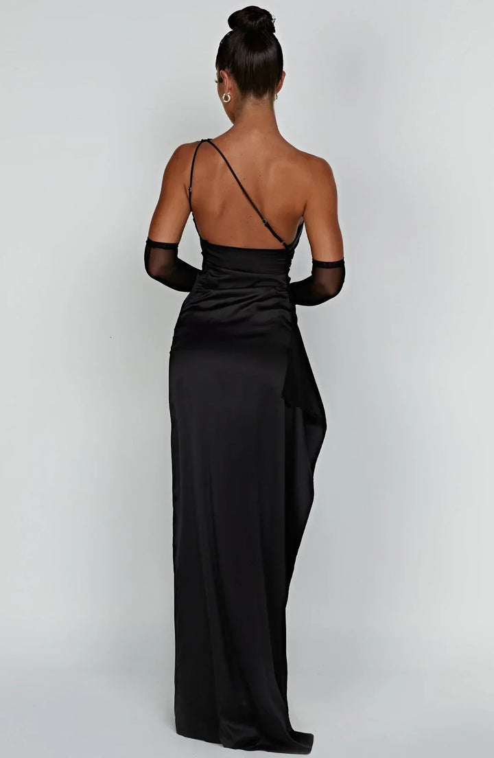 Fallon | Women's One Shoulder Ruched Maxi Dress - Red - Image 25