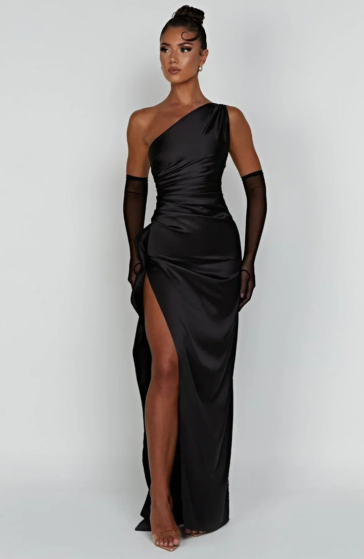 Fallon | Women's One Shoulder Ruched Maxi Dress - Red - Image 26