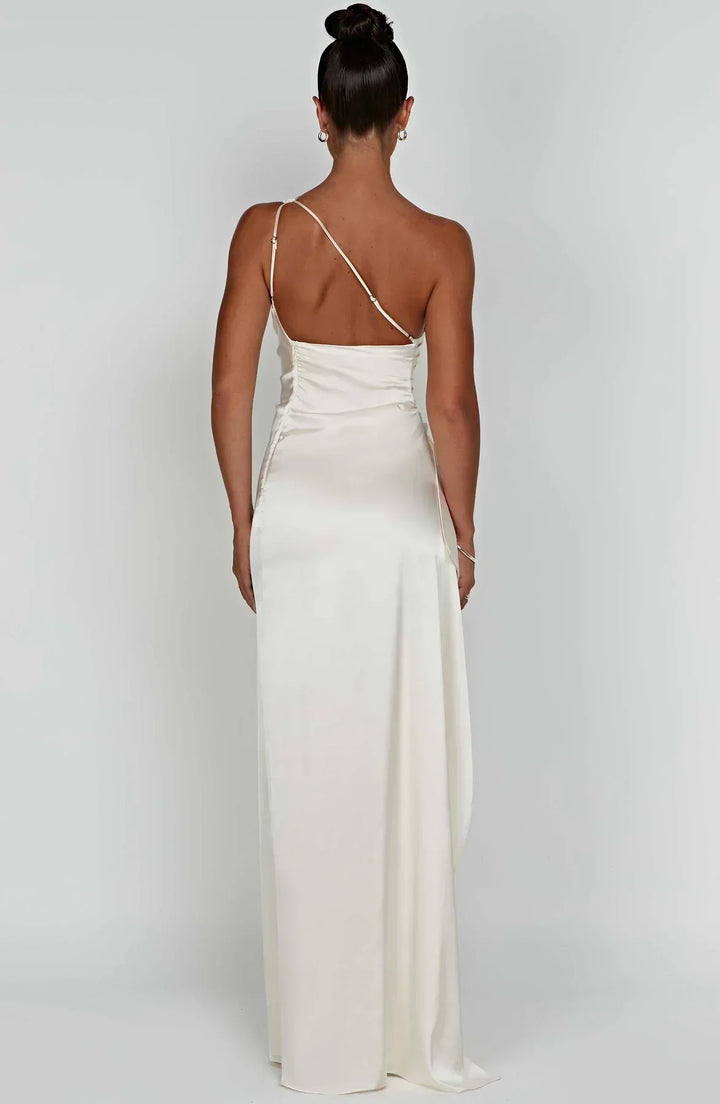 Fallon | Women's One Shoulder Ruched Maxi Dress - Red - Image 35