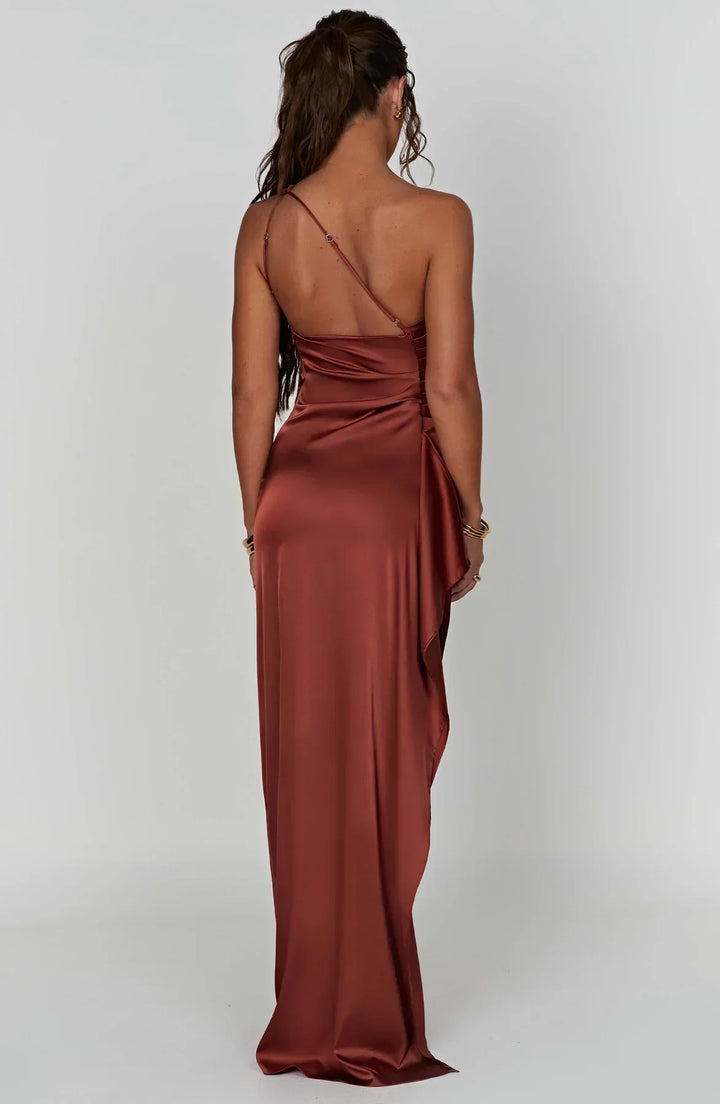 Fallon | Women's One Shoulder Ruched Maxi Dress - Red - Image 47