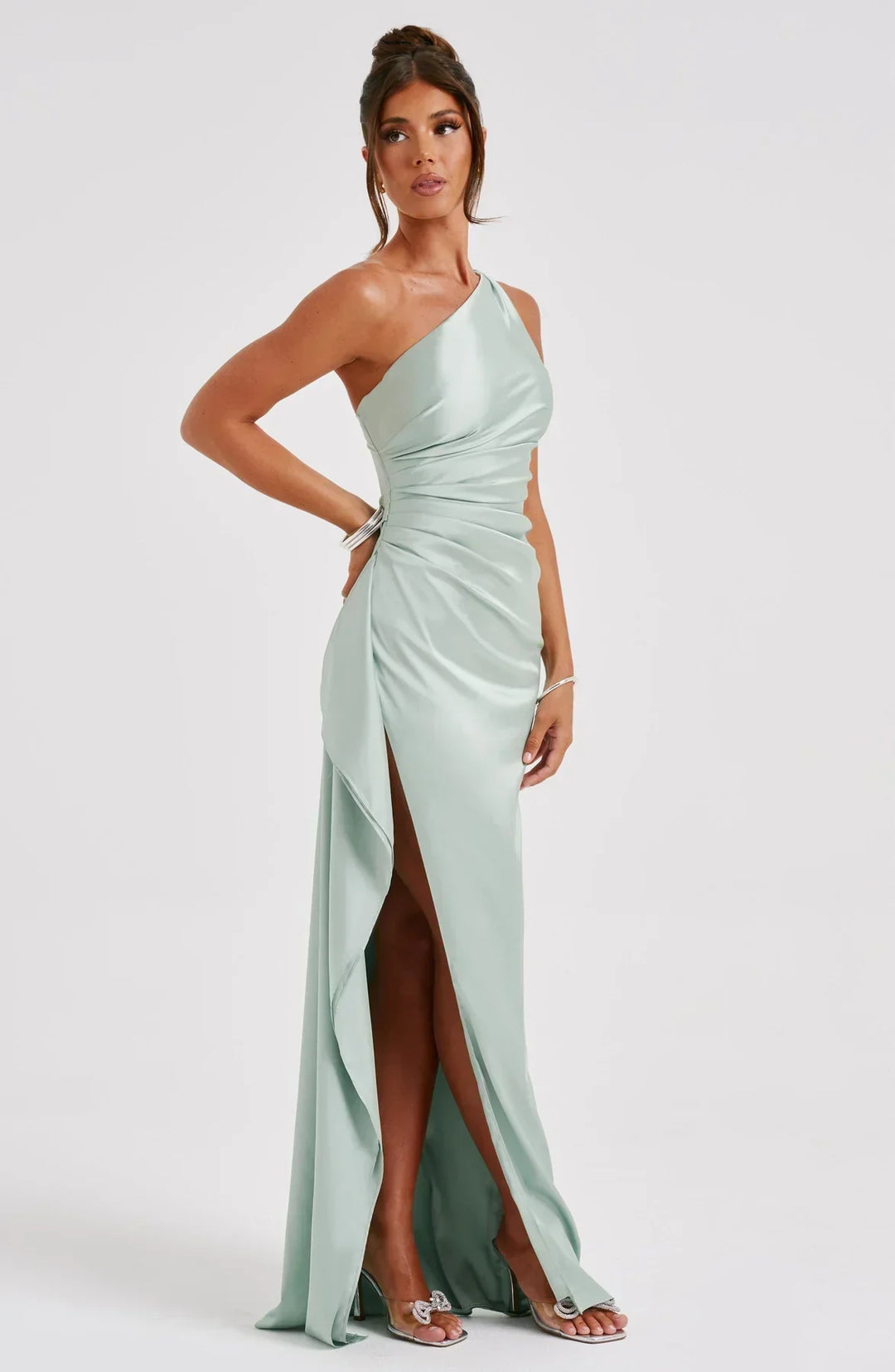 Fallon | Women's One Shoulder Ruched Maxi Dress - Red - Image 51