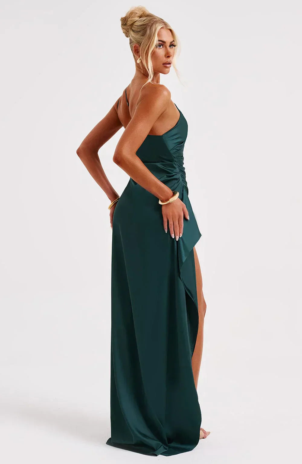 Fallon | Women's One Shoulder Ruched Maxi Dress - Red - Image 62