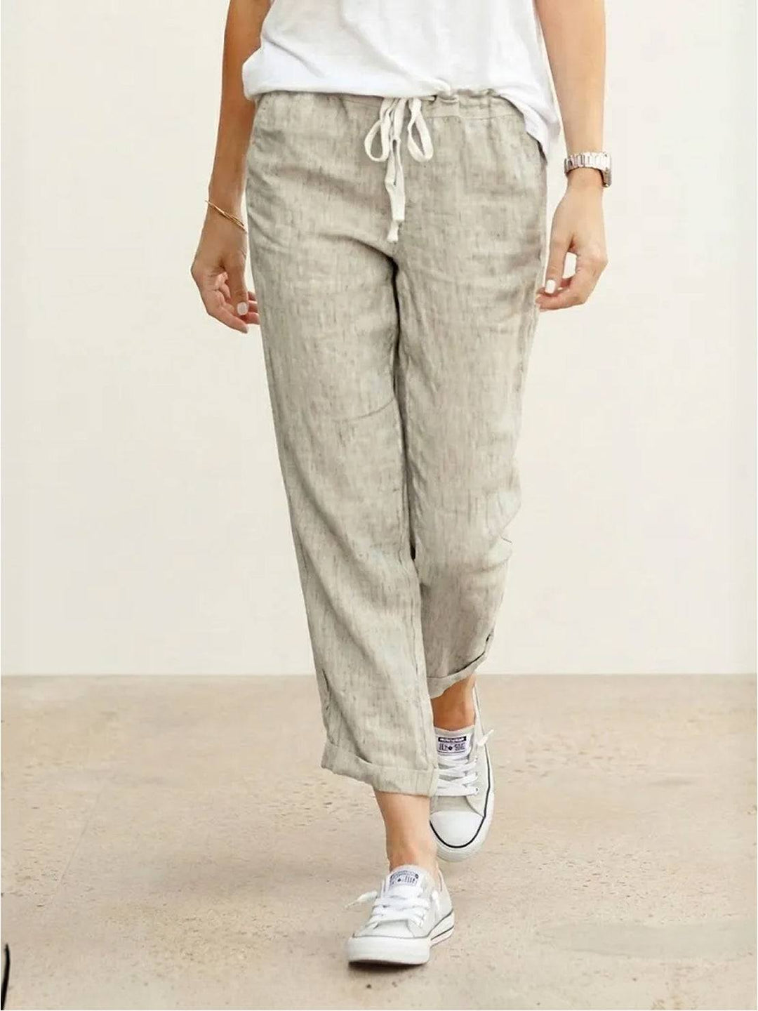 Felicity | Women's Drawstring Casual Pants - Beige - Image 1