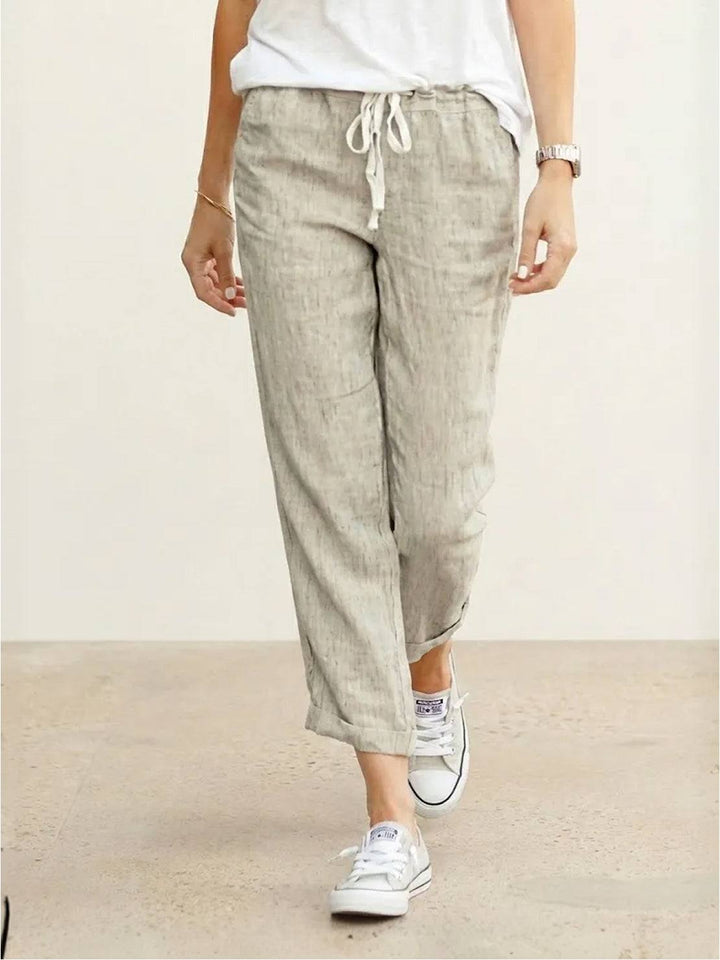 Felicity | Women's Drawstring Casual Pants - Beige - Image 1