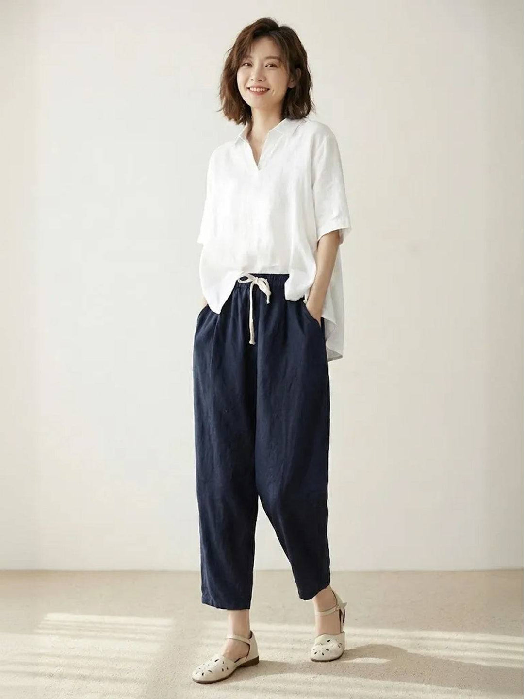 Felicity | Women's Drawstring Casual Pants - Beige - Image 16