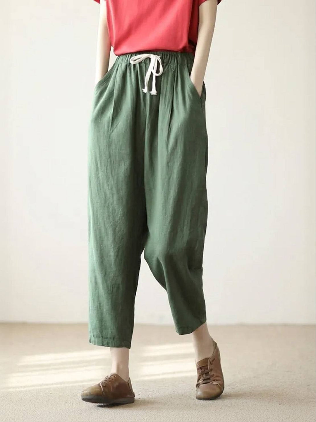 Felicity | Women's Drawstring Casual Pants - Beige - Image 26