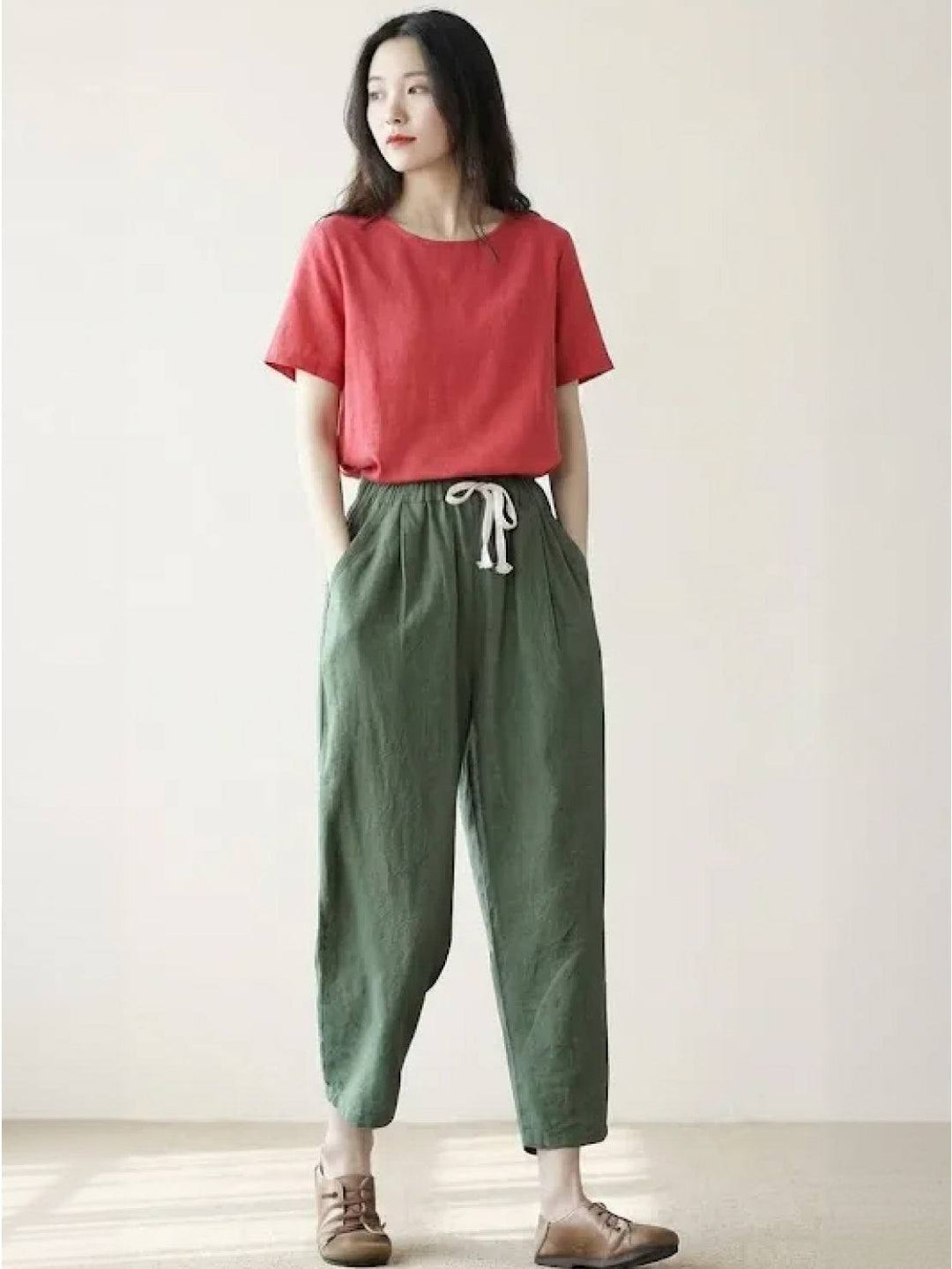 Felicity | Women's Drawstring Casual Pants - Beige - Image 29