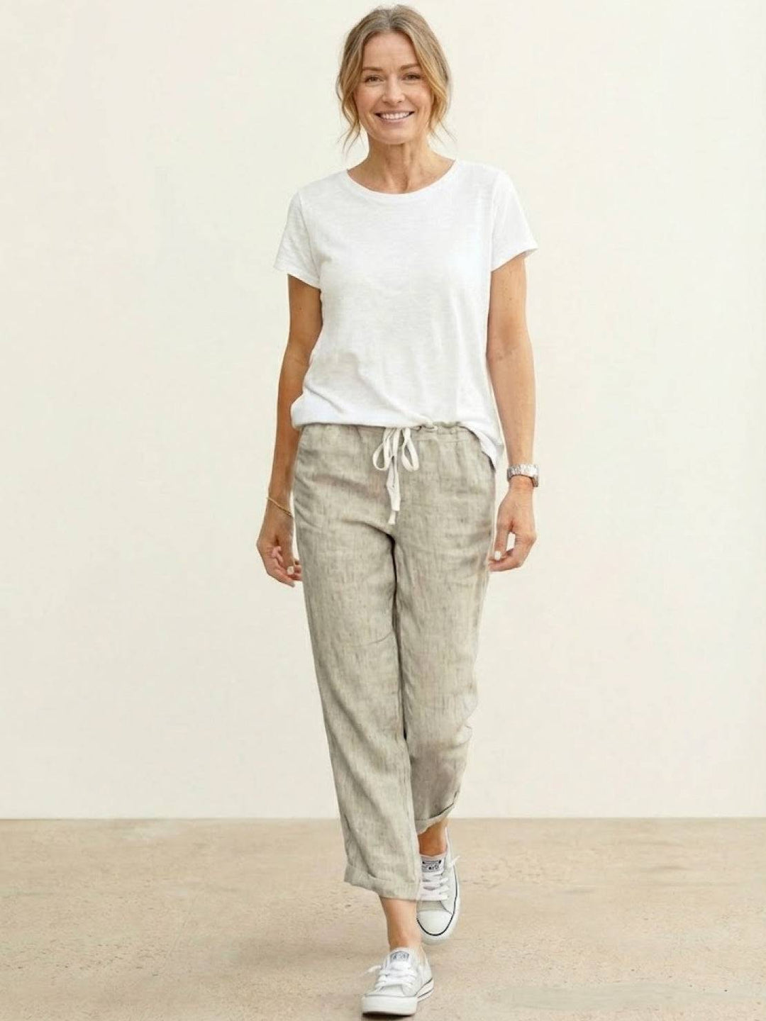 Felicity | Women's Drawstring Casual Pants - Beige - Image 3