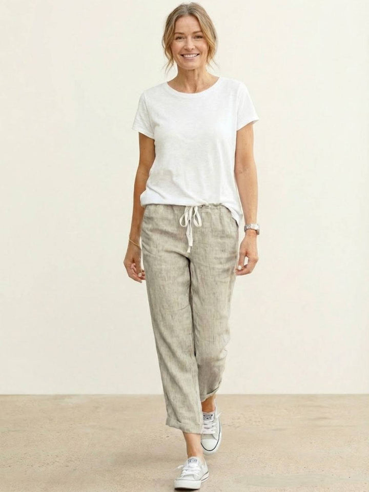 Felicity | Women's Drawstring Casual Pants - Beige - Image 3