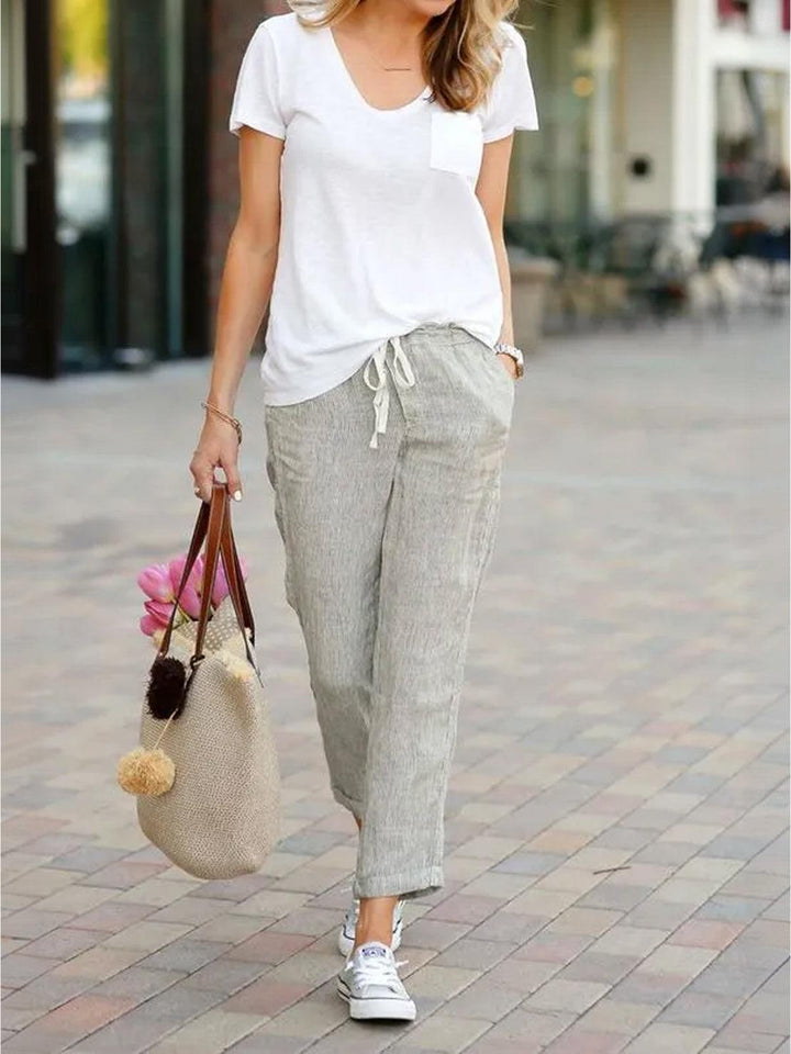 Felicity | Women's Drawstring Casual Pants - Beige - Image 5