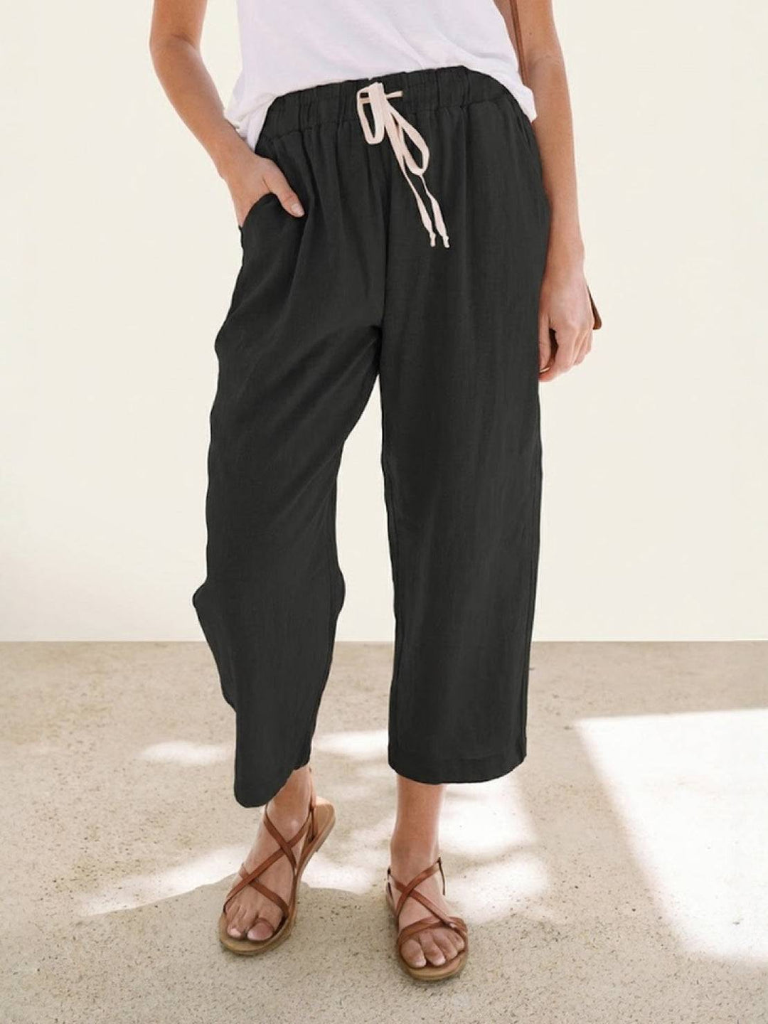 Felicity | Women's Drawstring Casual Pants - Beige - Image 8