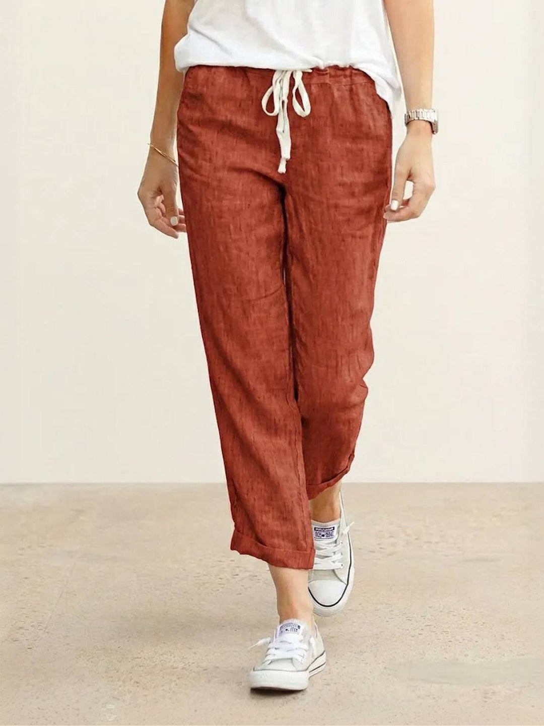 Felicity | Women's Drawstring Casual Pants - Beige - Image 9