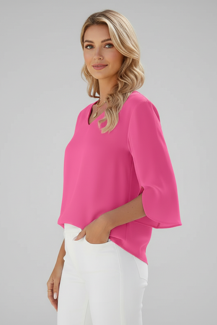 Felicity | Women's V Neck 3/4 Sleeve Blouse - Pink - Image 4