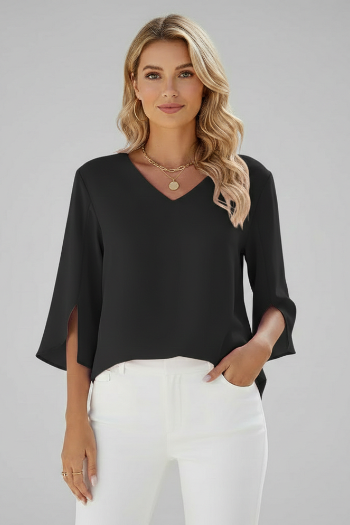 Felicity | Women's V Neck 3/4 Sleeve Blouse - Pink - Image 8