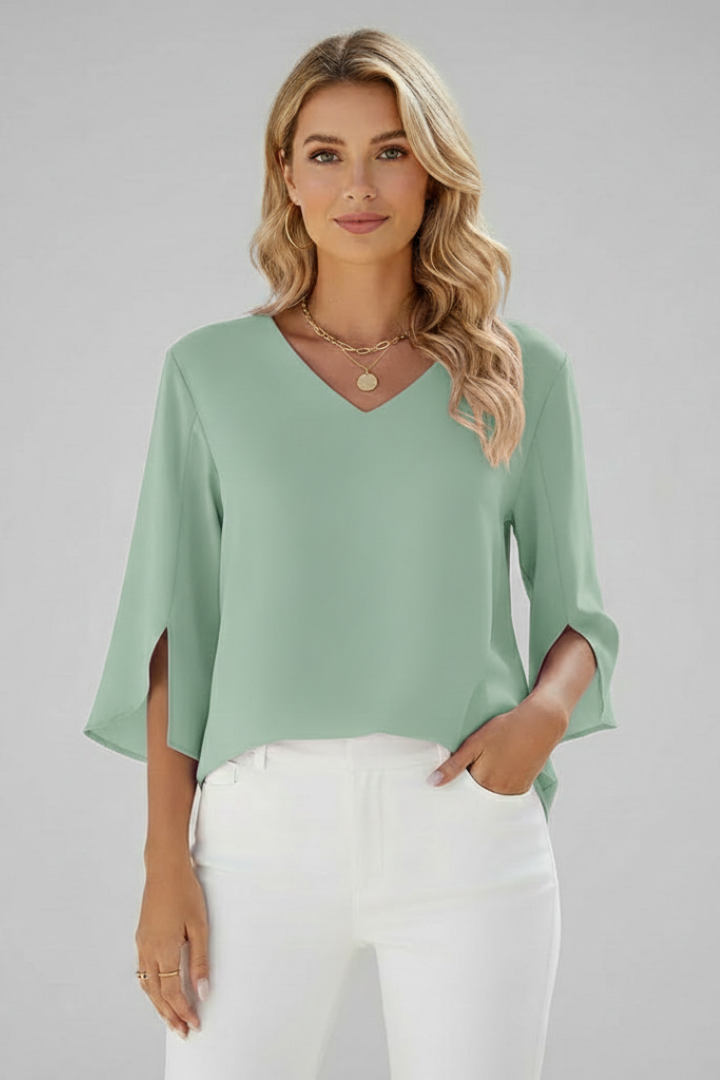 Felicity | Women's V Neck 3/4 Sleeve Blouse - Pink - Image 9