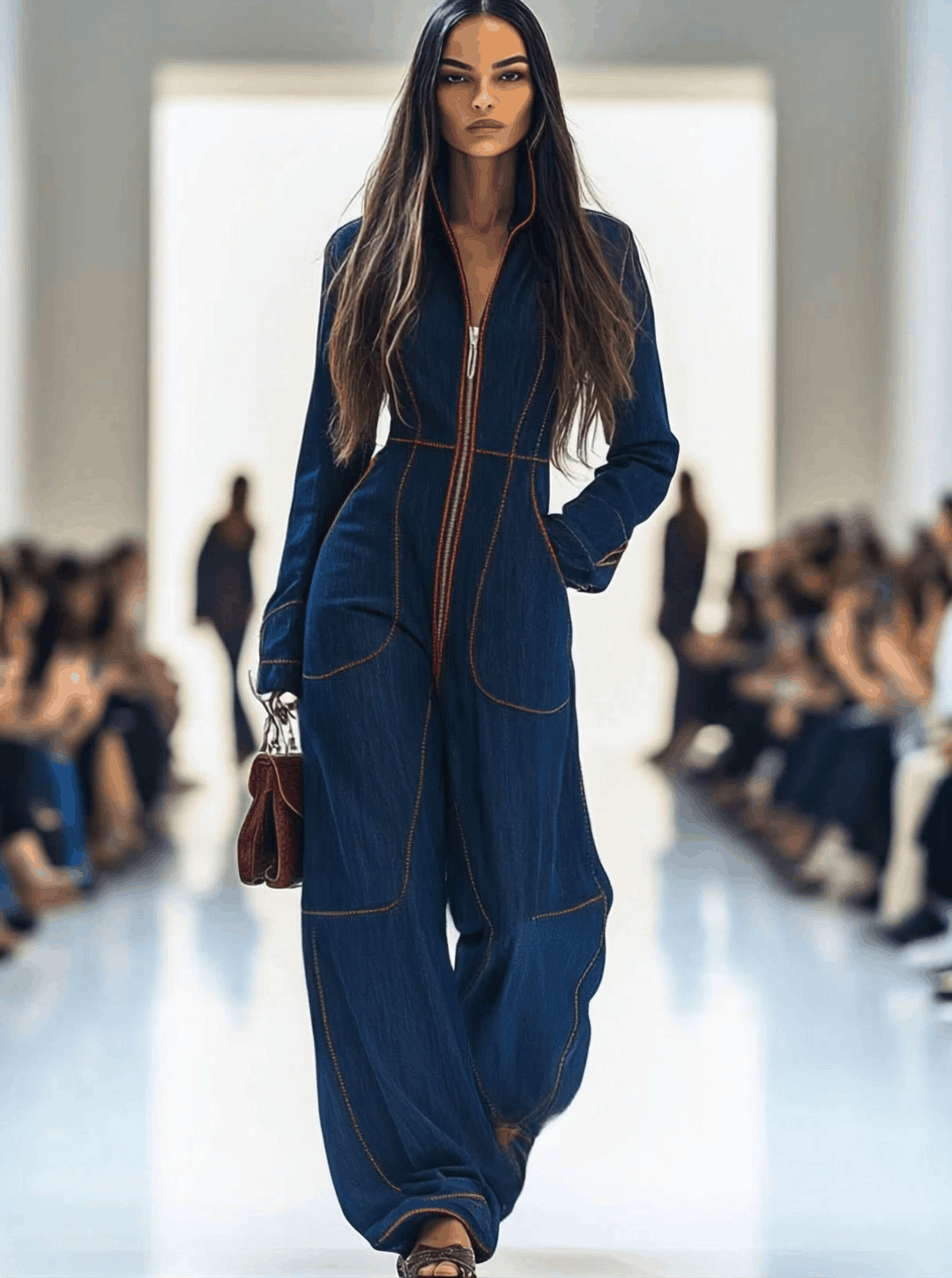 Felicity | Women's Wide Leg Long Sleeve Jumpsuit - Navy - Image 2
