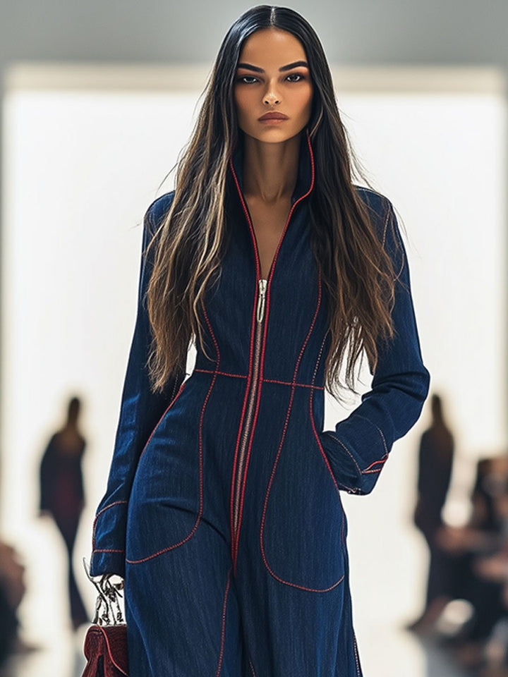 Felicity | Women's Wide Leg Long Sleeve Jumpsuit - Navy - Image 4