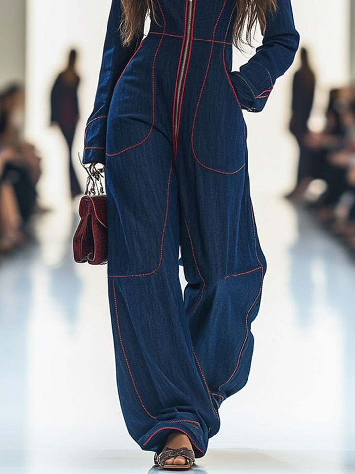Felicity | Women's Wide Leg Long Sleeve Jumpsuit - Navy - Image 5