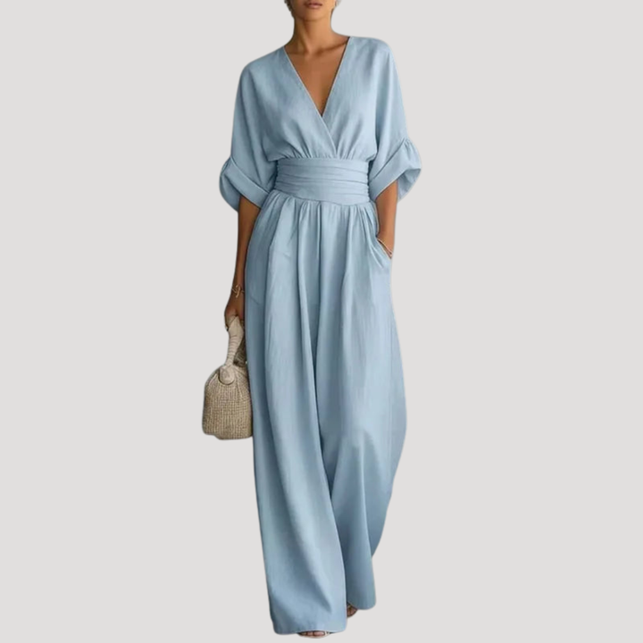Felicity | Women's Wide Leg V-Neck Jumpsuit - Burgundy - Image 4