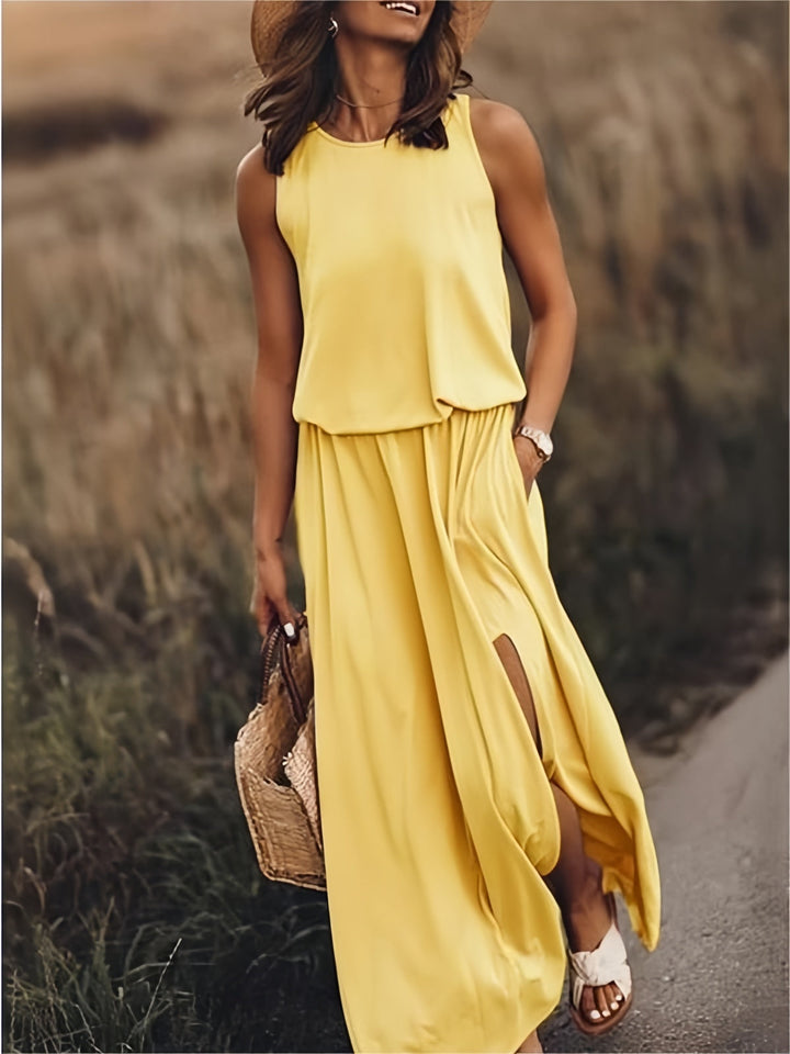 Fiona | Women's Sleeveless Blouson Maxi Dress - Yellow - Image 1