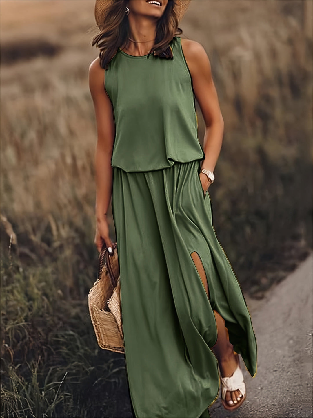 Fiona | Women's Sleeveless Blouson Maxi Dress - Yellow - Image 7