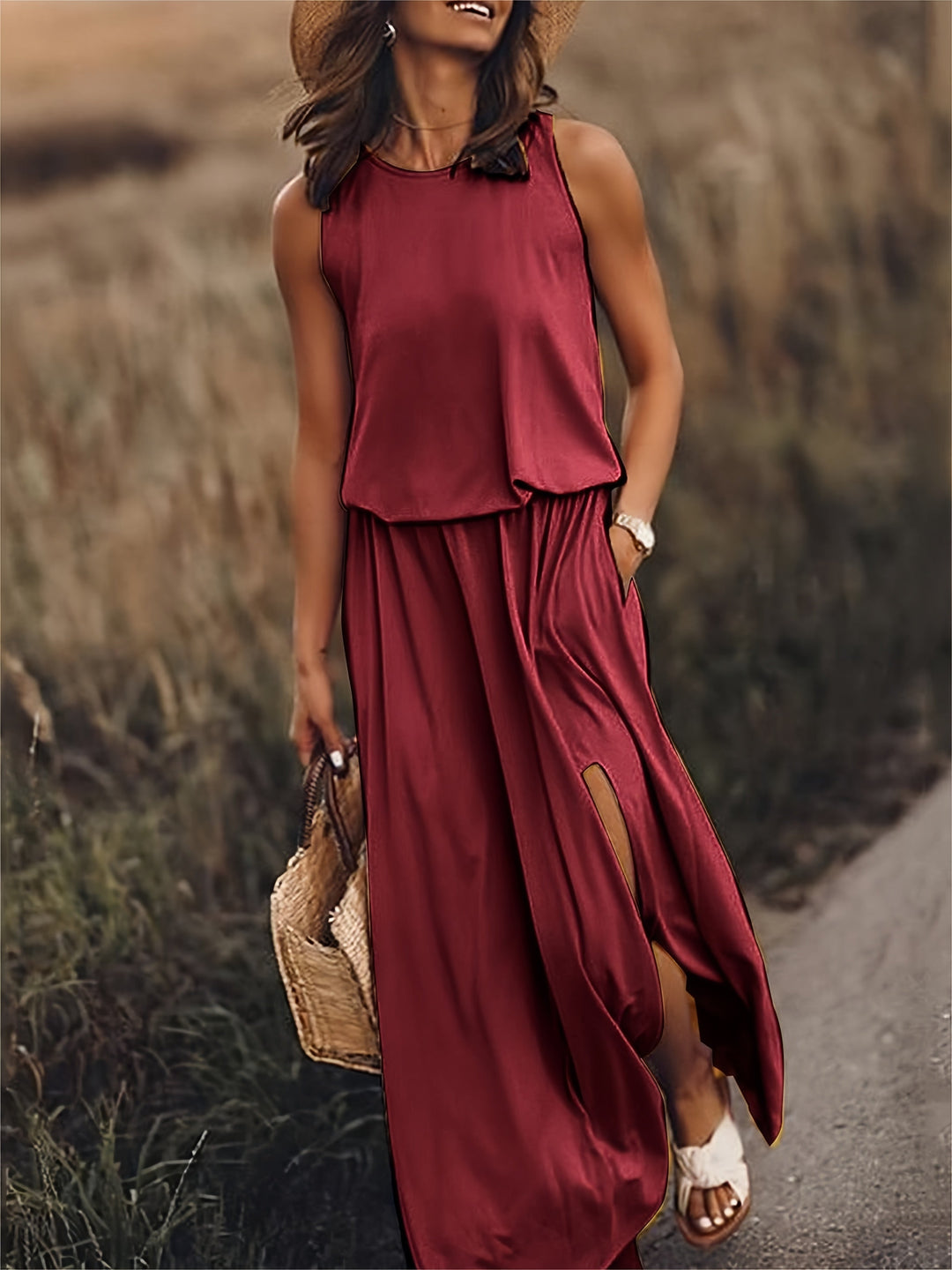 Fiona | Women's Sleeveless Blouson Maxi Dress - Yellow - Image 8