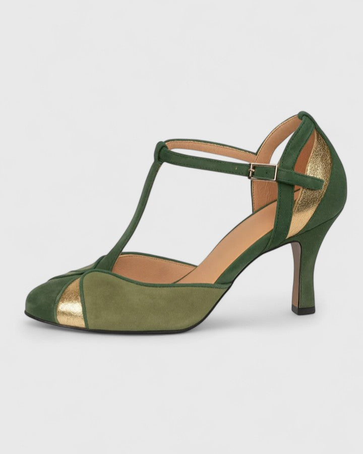 Fiona | Women's T-Bar Heels with Ankle Strap - Green - Image 2