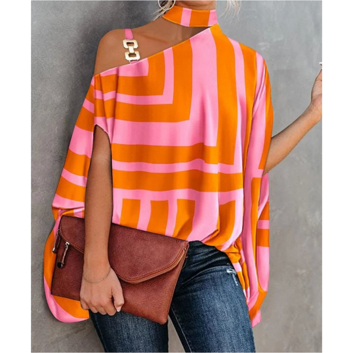 Francesca | Women's Off Shoulder Striped Tunic - Orange - Image 1