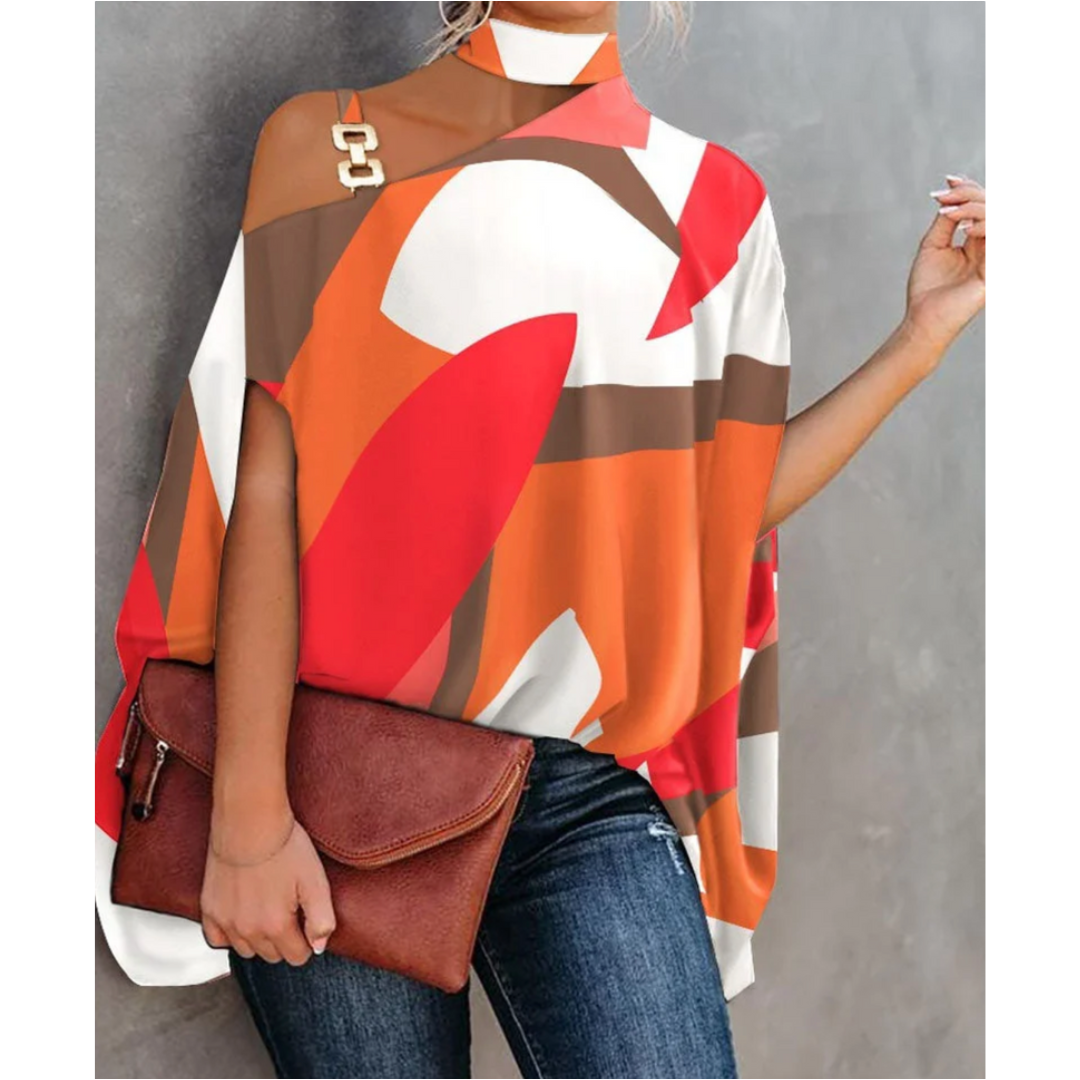 Francesca | Women's Off Shoulder Striped Tunic - Orange - Image 5