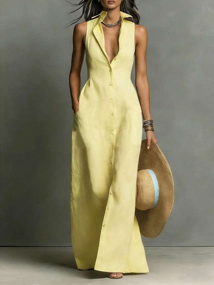 Francine | Women's Button Down Sleeveless Maxi Dress - Red - Image 3