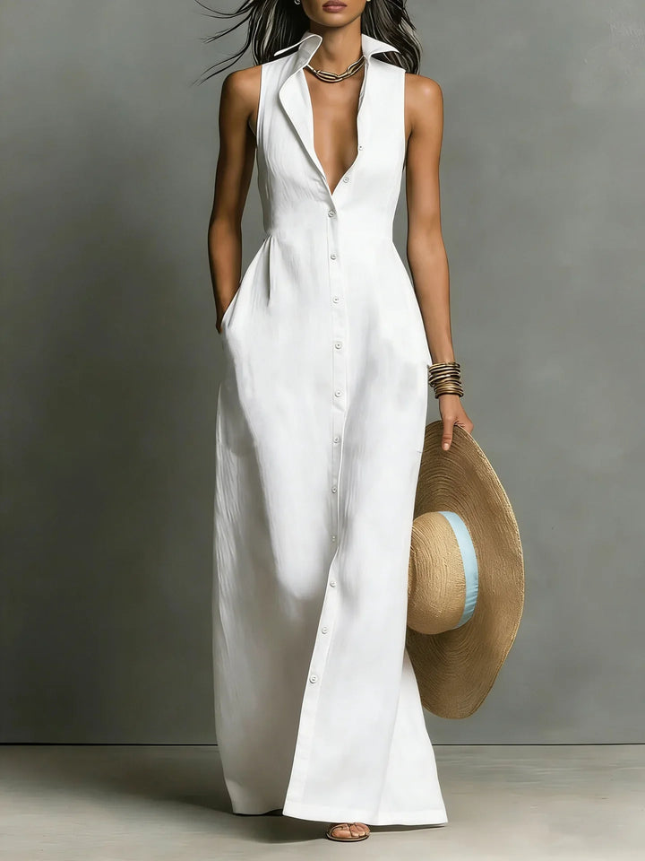 Francine | Women's Button Down Sleeveless Maxi Dress - Red - Image 4