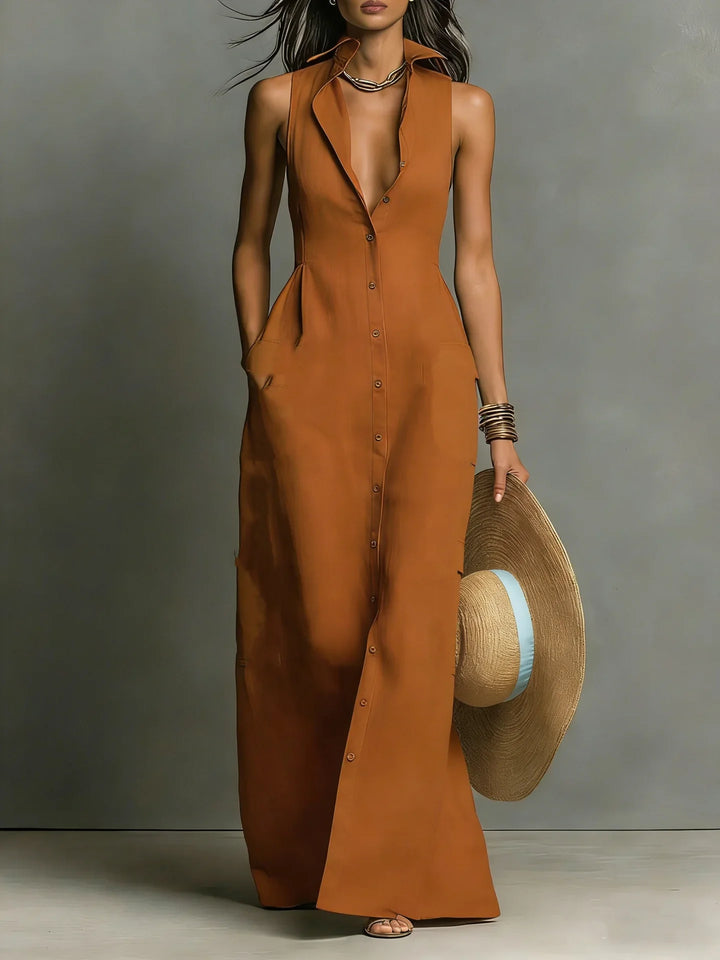 Francine | Women's Button Down Sleeveless Maxi Dress - Red - Image 7