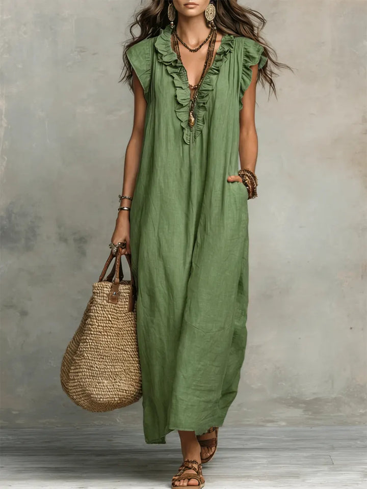 Francine | Women's Ruffle Sleeveless Maxi Dress - Green - Image 1