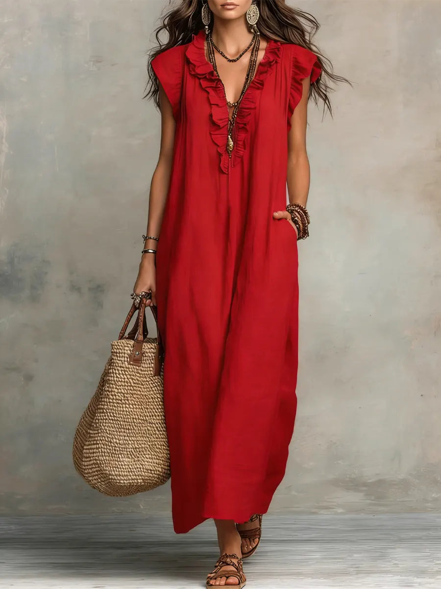 Francine | Women's Ruffle Sleeveless Maxi Dress - Green - Image 3