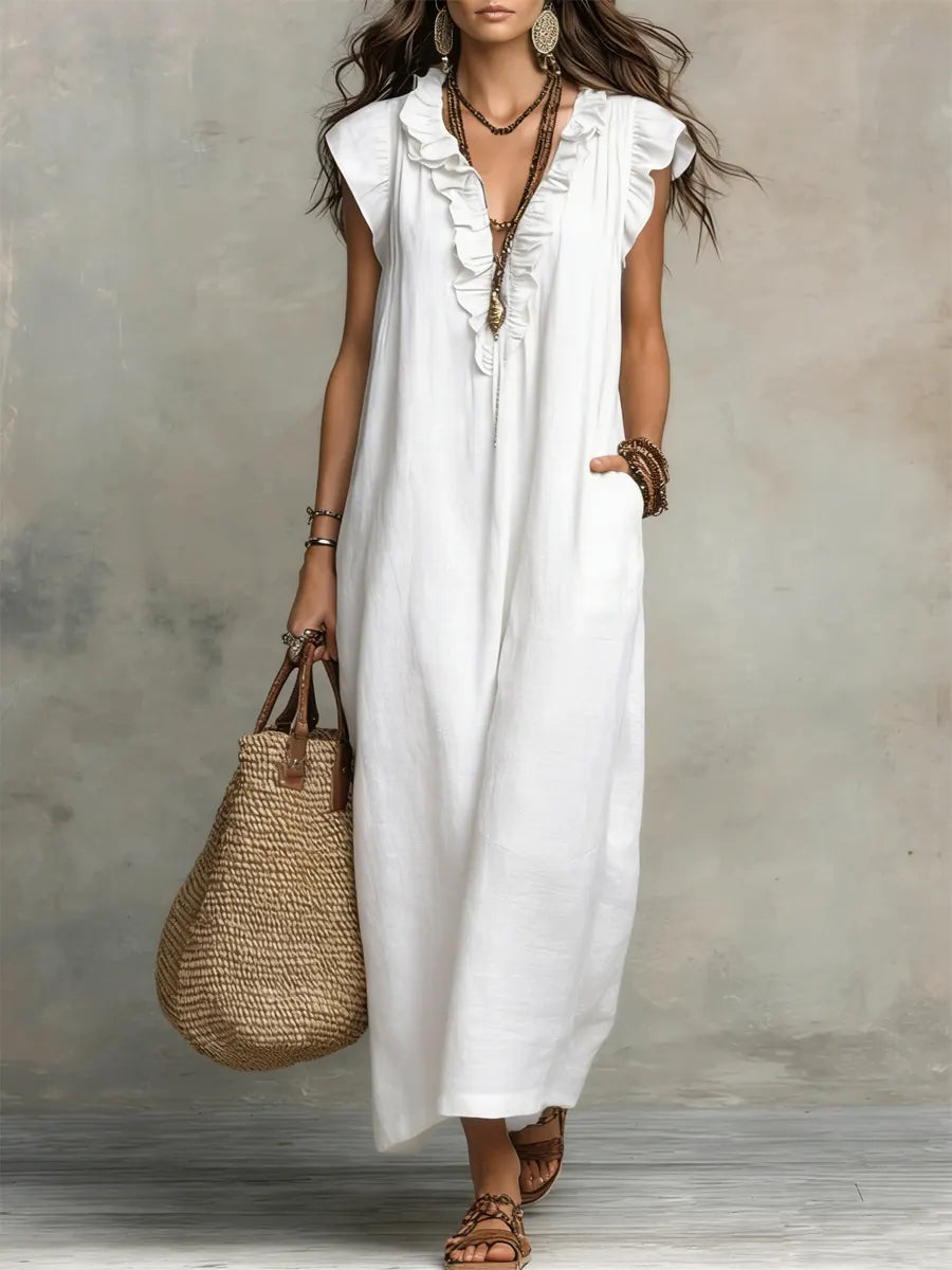 Francine | Women's Ruffle Sleeveless Maxi Dress - Green - Image 4